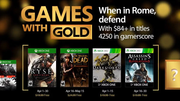 Xbox Live Gold免费游戏将于4月发布