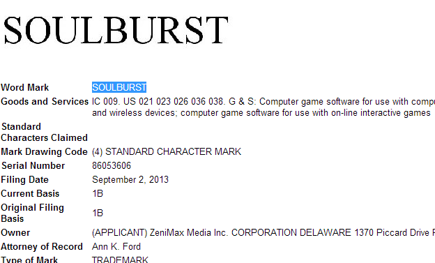 ZeniMax注册“灵魂爆破Soulburst”商标